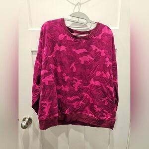 ZELOS Camo Sweatshirt Pink Magenta Pullover Crewneck 2X Cotton Blend Long Sleeve